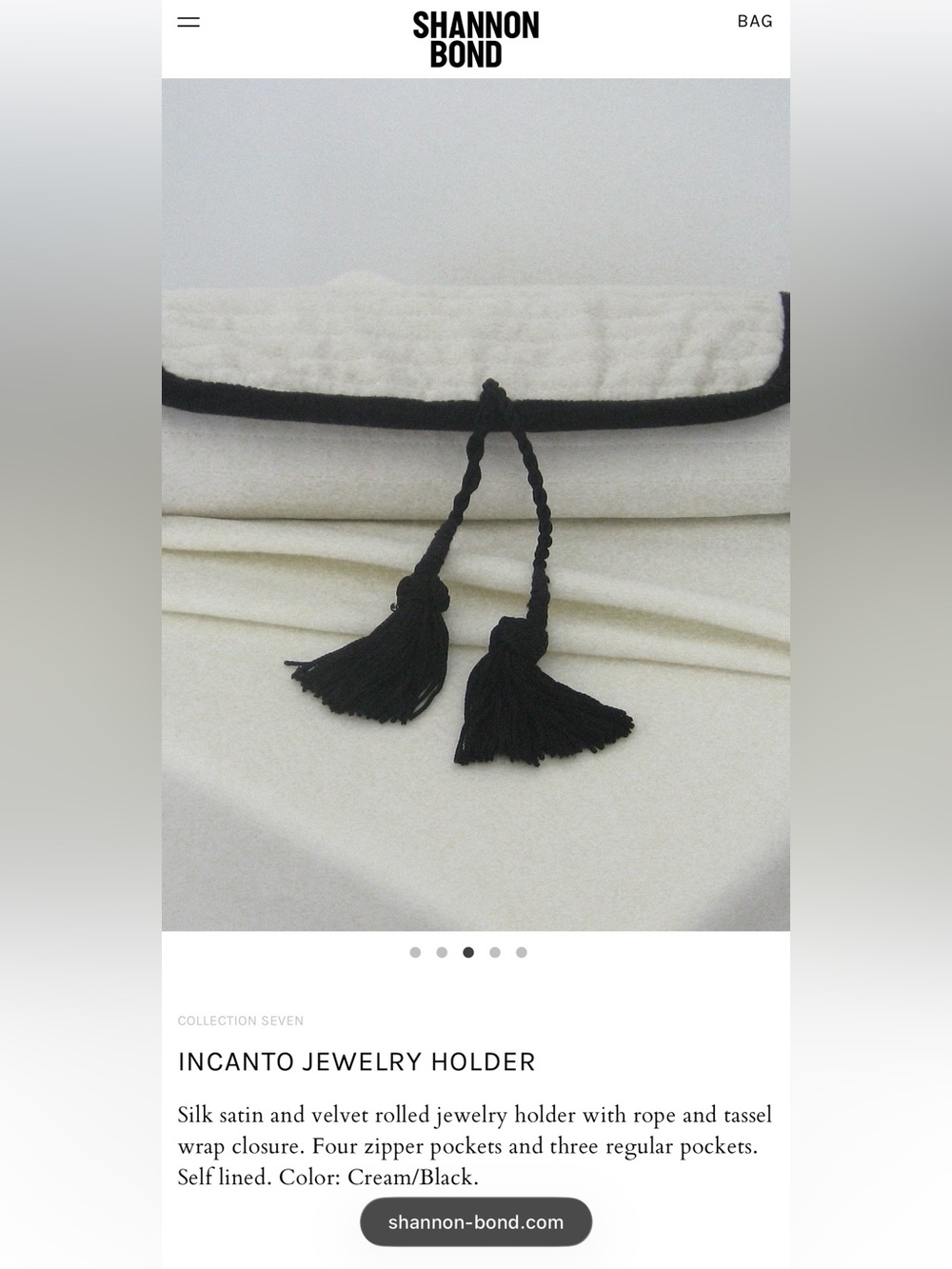 Shannon Bond Incanto Jewelry Holder Cream with Black Tassel Trim
